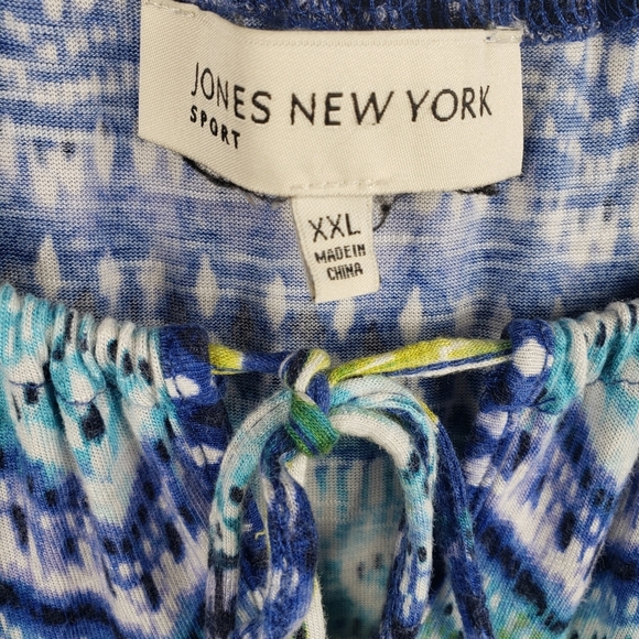 Jones New York Women's Blue & Green 3/4th Sleeve Drawstring Closure Shirt Sz 1X - Picture 5 of 9